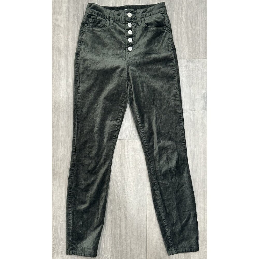 7 For All Mankind Women's High Waist Ankle Skinny Green Velvet Pants - 24x26